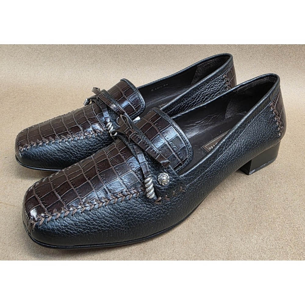 Brighton (Sz 8) Shoes Leather Loafers Kent Brown Black Croc print